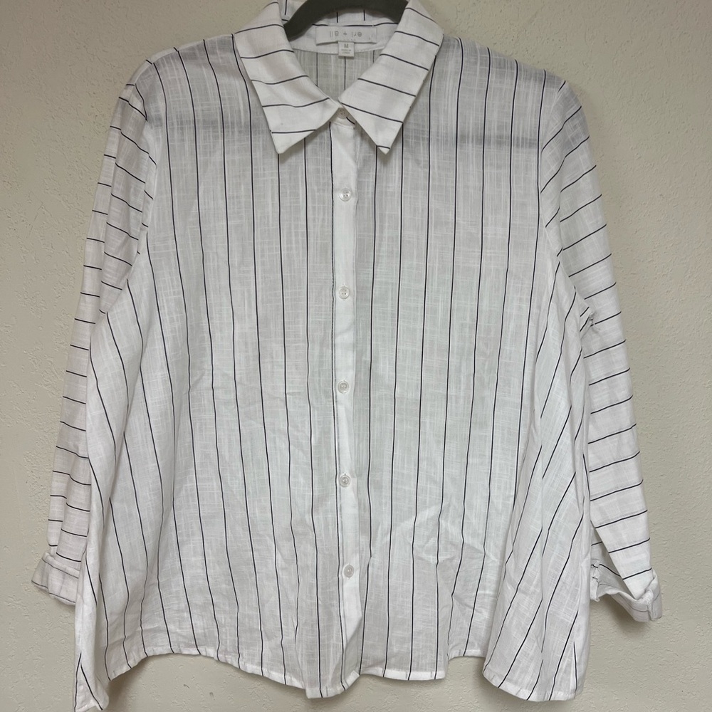 Classic White Striped women’s button down eri + Ali for Anthropologie